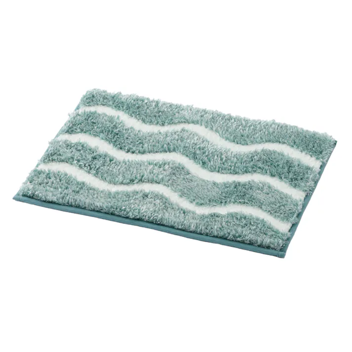 すべりにくい吸水バスマット ウェーブ ブルー 幅50cm 奥行35cm