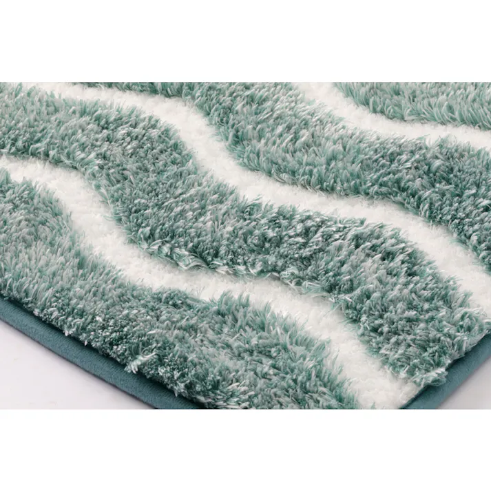 すべりにくい吸水バスマット ウェーブ ブルー 幅50cm 奥行35cm