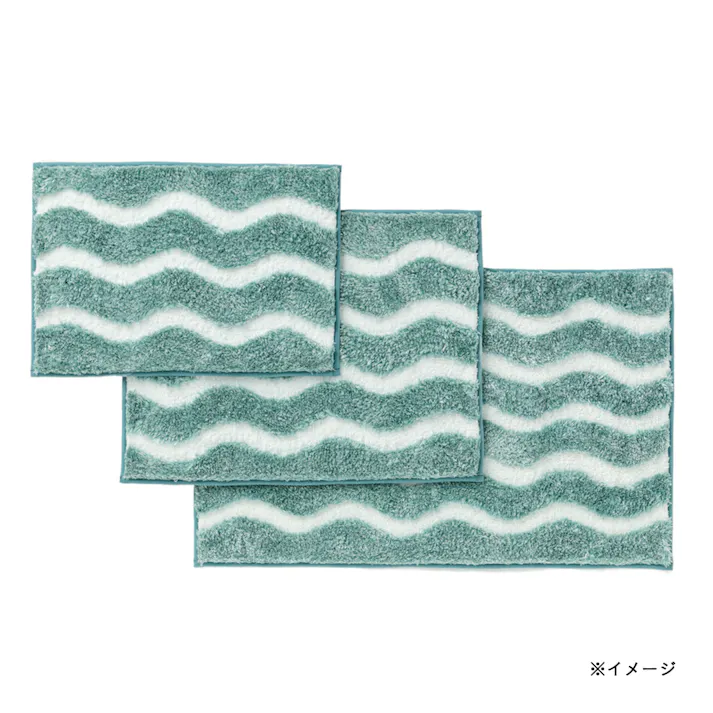すべりにくい吸水バスマット ウェーブ ブルー 幅50cm 奥行35cm