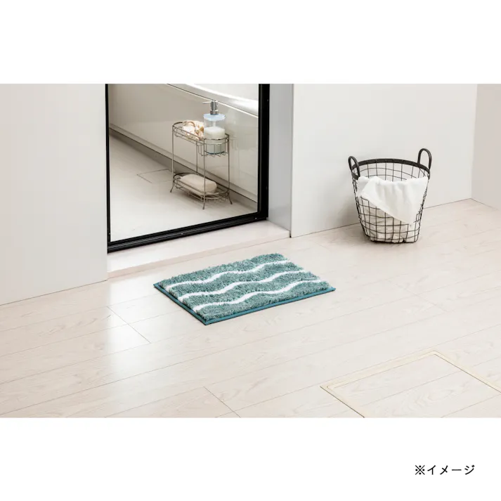 すべりにくい吸水バスマット ウェーブ ブルー 幅50cm 奥行35cm