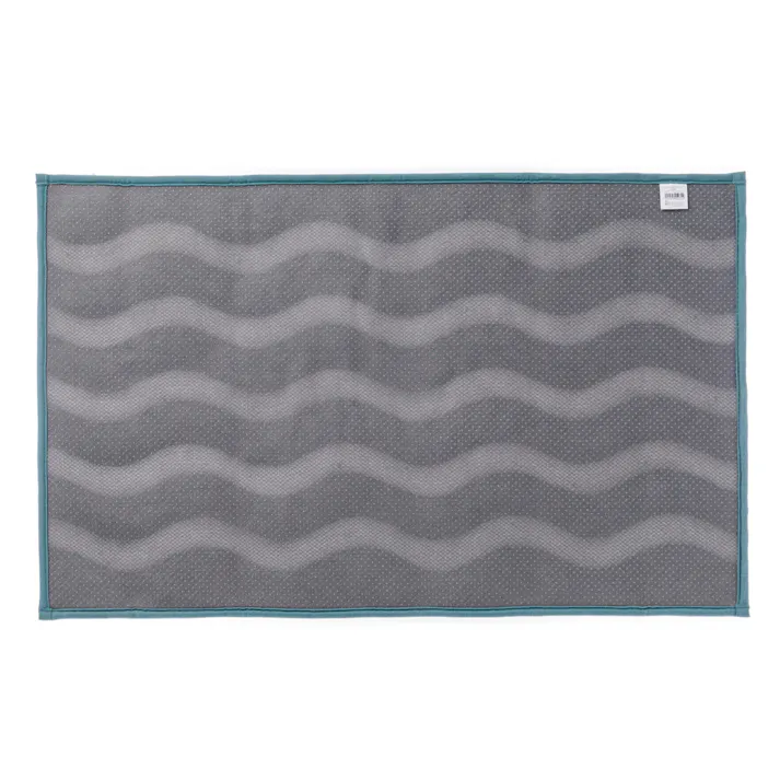 すべりにくい吸水バスマット ウェーブ ブルー 幅80cm 奥行50cm
