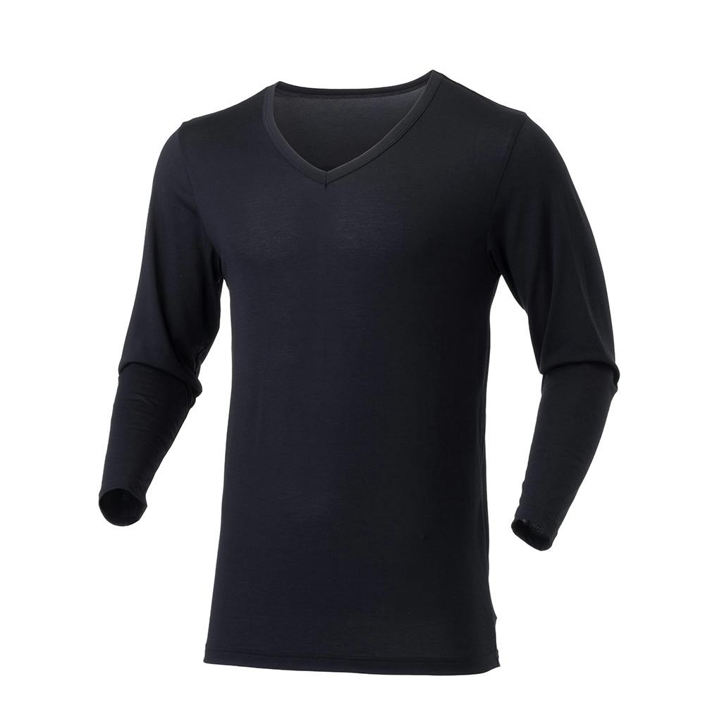 カインズ 寒くても暑くても快適インナーTシャツ 長袖 V首 ブラック M 防寒具・防寒ウェア