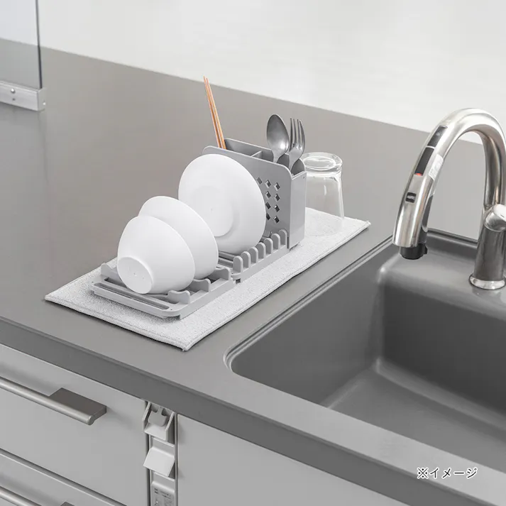 水切りスタンド付き吸水マット グレー Sサイズ 幅23cm 奥行46cm