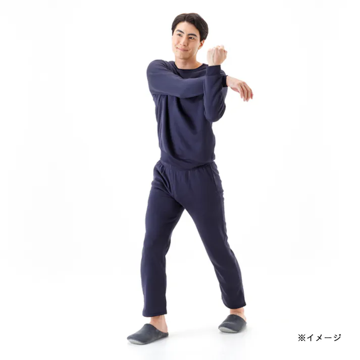 Hot fine 軽くてあたたかい裏起毛ルームウェア 上下セット 保温 ストレッチ ネイビー M
