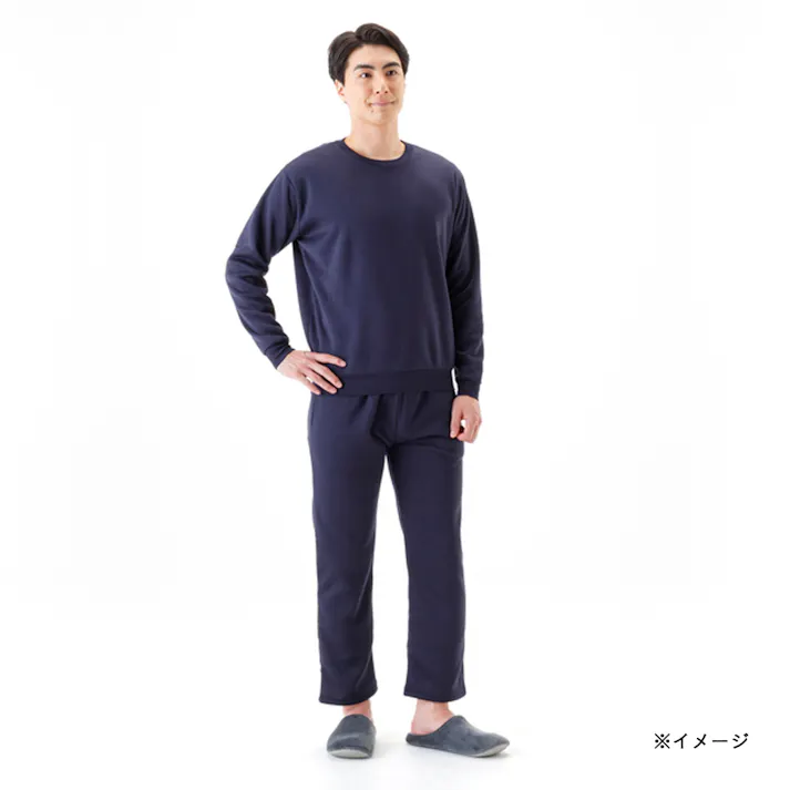 Hot fine 軽くてあたたかい裏起毛ルームウェア 上下セット 保温 ストレッチ ネイビー L