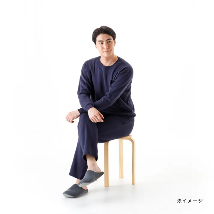 Hot fine 軽くてあたたかい裏起毛ルームウェア 上下セット 保温 ストレッチ ネイビー L