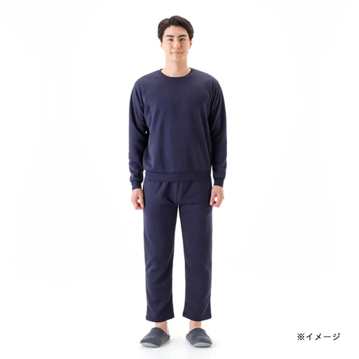 Hot fine 軽くてあたたかい裏起毛ルームウェア 上下セット 保温 ストレッチ ネイビー LL