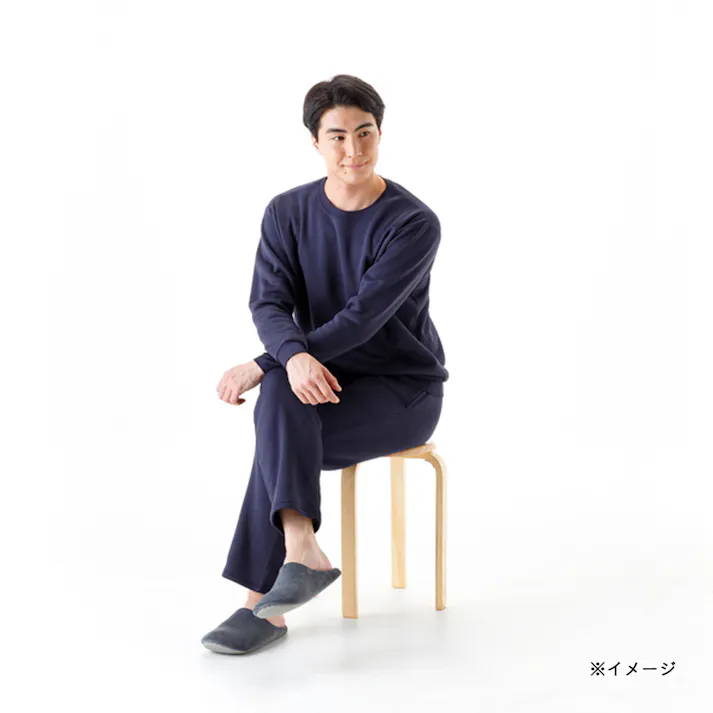 Hot fine 軽くてあたたかい裏起毛ルームウェア 上下セット 保温 ストレッチ ネイビー LL