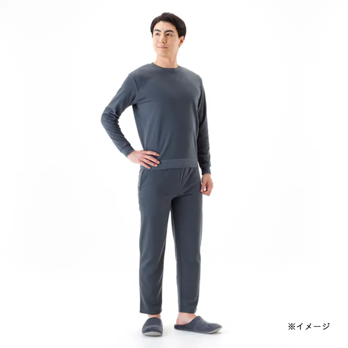 Hot fine 軽くてあたたかい裏起毛ルームウェア 上下セット 保温 ストレッチ グレー M