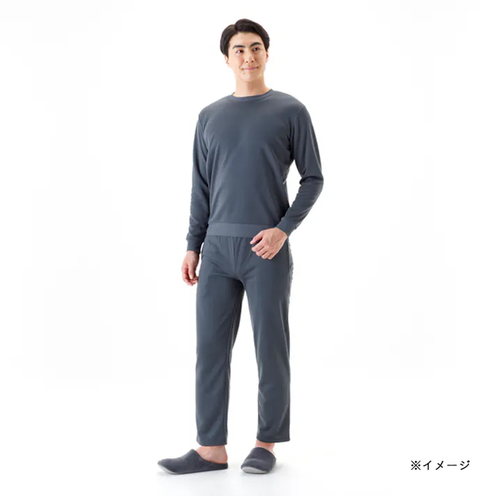 Hot fine 軽くてあたたかい裏起毛ルームウェア 上下セット 保温 ストレッチ グレー M