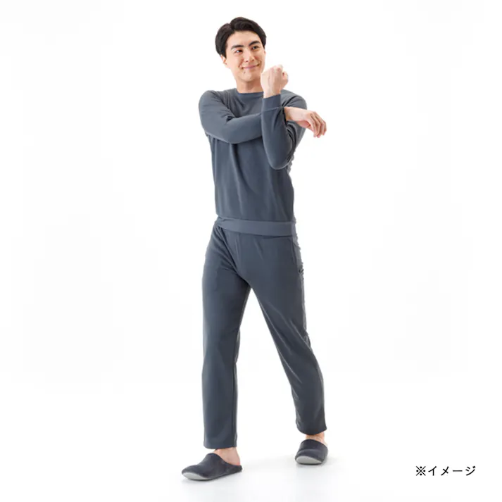 Hot fine 軽くてあたたかい裏起毛ルームウェア 上下セット 保温 ストレッチ グレー L