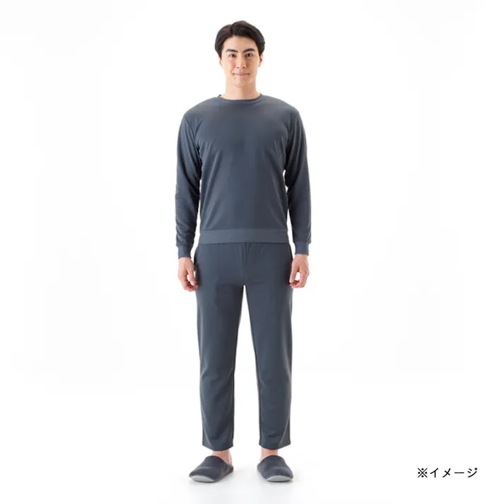 Hot fine 軽くてあたたかい裏起毛ルームウェア 上下セット 保温 ストレッチ グレー L