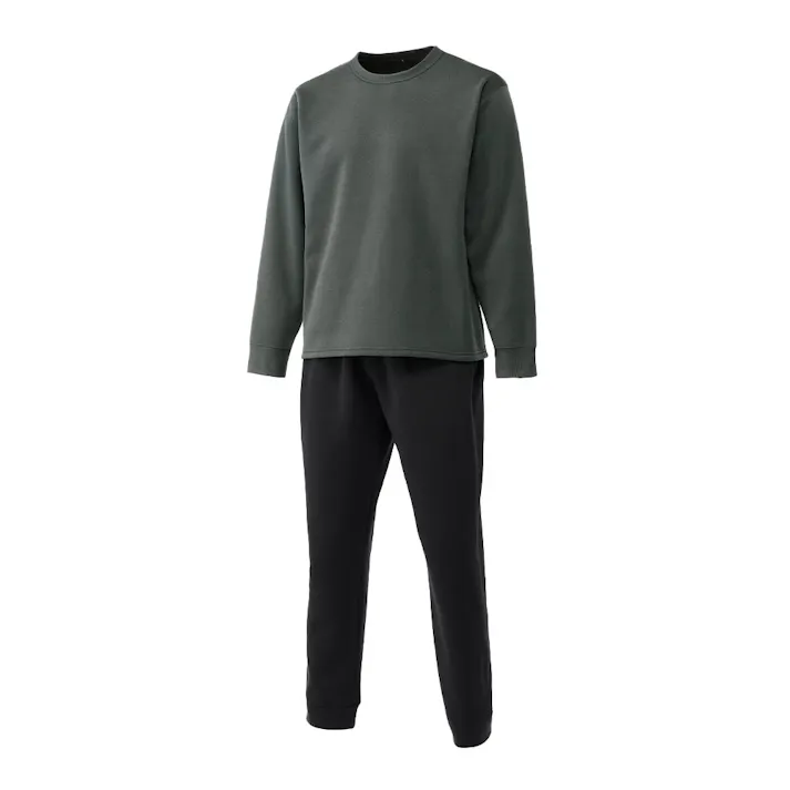 Hot fine しっかりあたたかい 裏起毛 上下セット チャコール×ブラック M