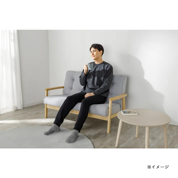 Hot fine しっかりあたたかい 裏起毛 上下セット チャコール×ブラック L