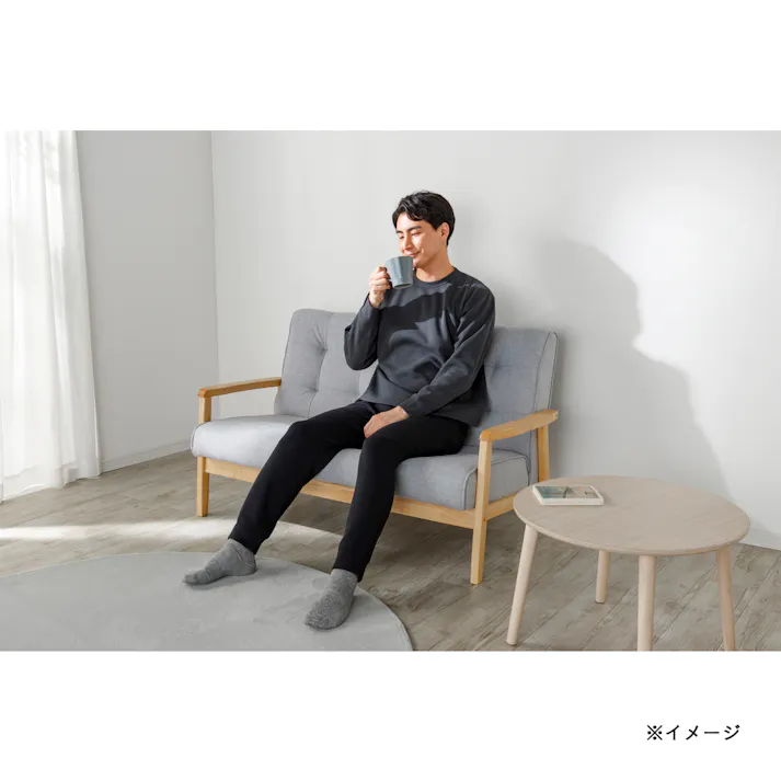 Hot fine しっかりあたたかい 裏起毛 上下セット チャコール×ブラック L