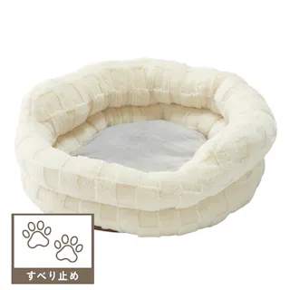 犬猫兼用 丸型ベッドジャンボ チェッカーボードアイボリー