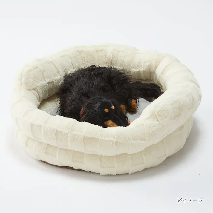 犬猫兼用 丸型ベッドジャンボ チェッカーボードアイボリー