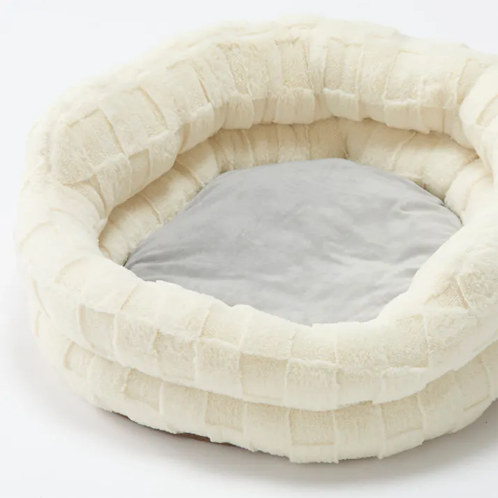 犬猫兼用 丸型ベッドジャンボ チェッカーボードアイボリー