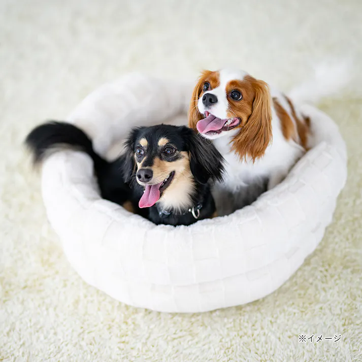 犬猫兼用 丸型ベッドジャンボ チェッカーボードアイボリー