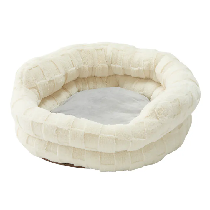 犬猫兼用 丸型ベッドジャンボ チェッカーボードアイボリー