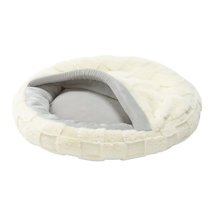 犬猫兼用 もぐれるまんまるベッド Mサイズ チェッカーボードアイボリー