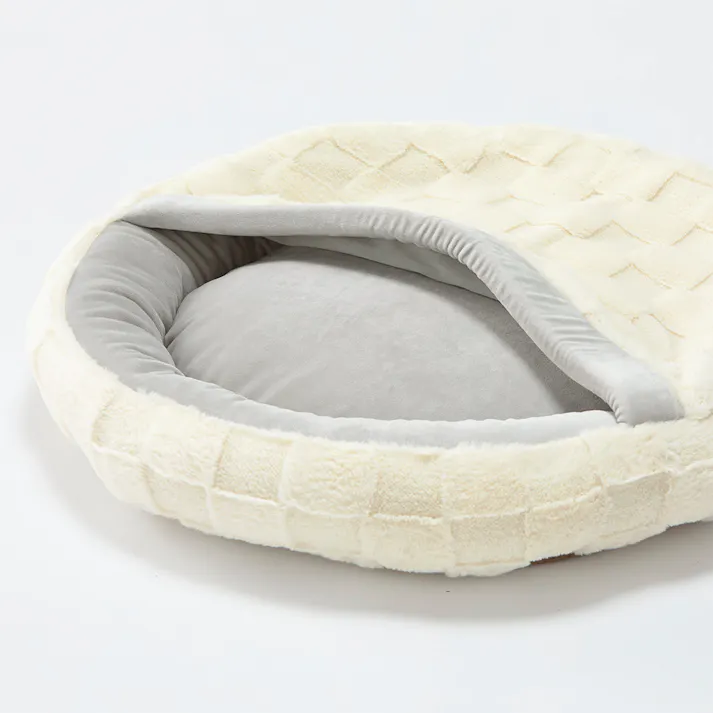 犬猫兼用 もぐれるまんまるベッド Lサイズ チェッカーボードアイボリー