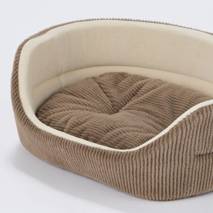 犬猫兼用 丸型ベッド Sサイズ ストライプモカ