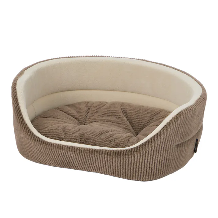 犬猫兼用 丸型ベッド Sサイズ ストライプモカ