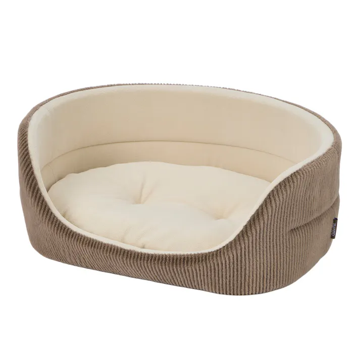 犬猫兼用 丸型ベッド Mサイズ ストライプモカ