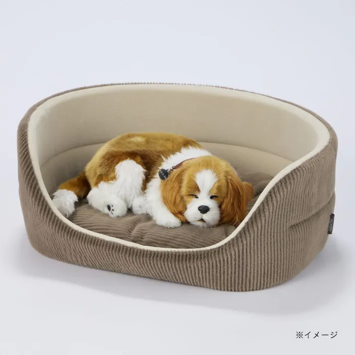 犬猫兼用 丸型ベッド Mサイズ ストライプモカ