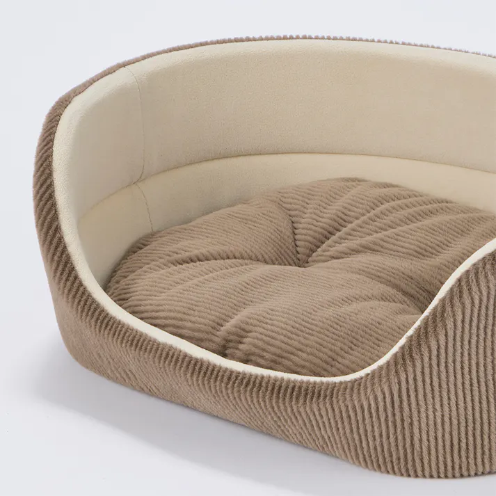 犬猫兼用 丸型ベッド Mサイズ ストライプモカ