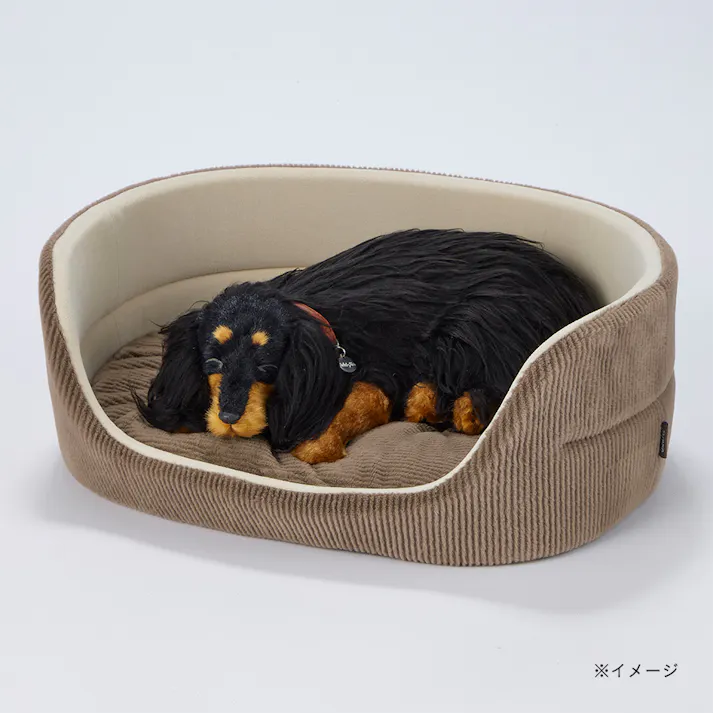 犬猫兼用 丸型ベッド Lサイズ ストライプモカ