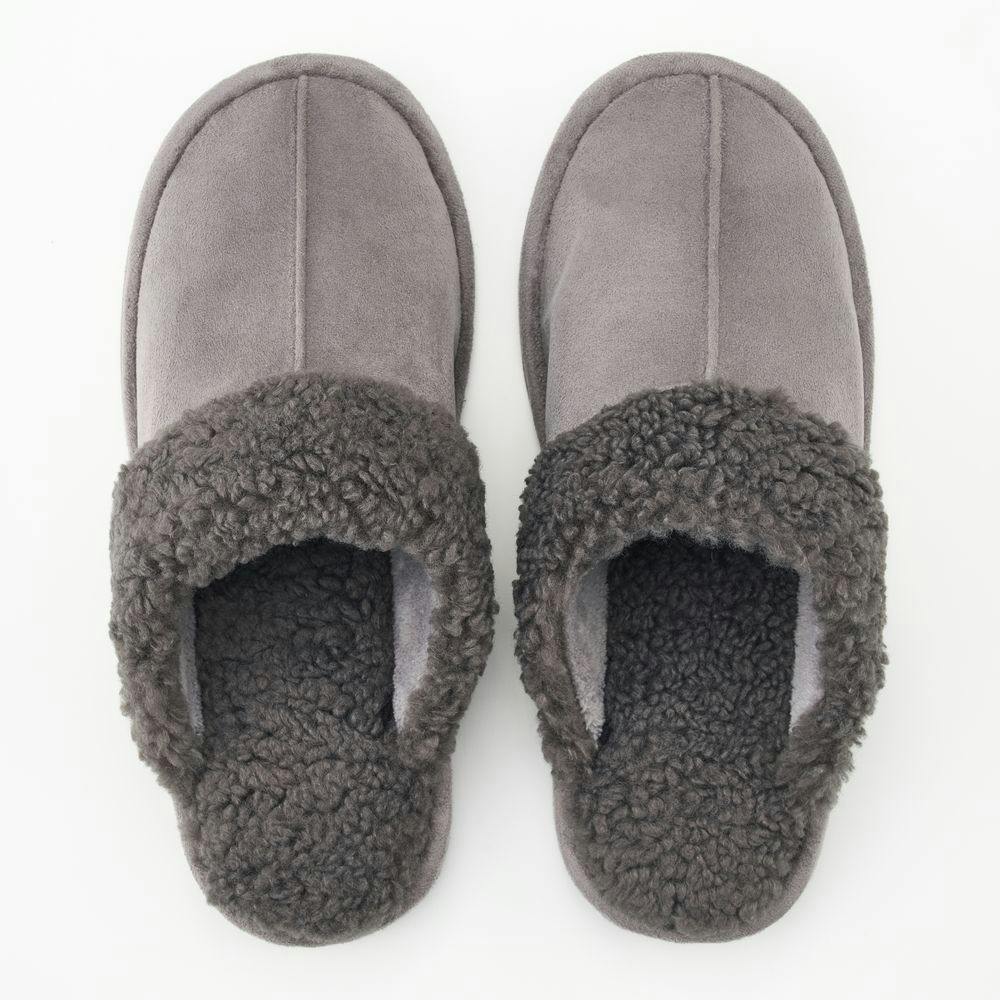 すべりにくく静かに歩けるスウェード調もこもこボアスリッパ グレー L