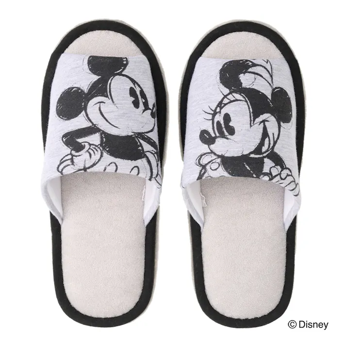履いて歩くだけでお掃除できるスリッパ ミッキーマウス&ミニーマウス グレー L