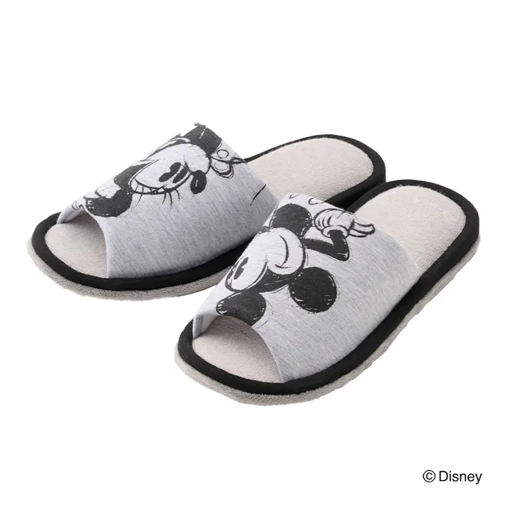 履いて歩くだけでお掃除できるスリッパ ミッキーマウス&ミニーマウス グレー M