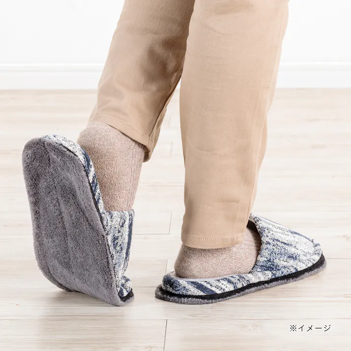 履いて歩くだけでお掃除できるソールを外して洗える前閉じスリッパ ブルー L