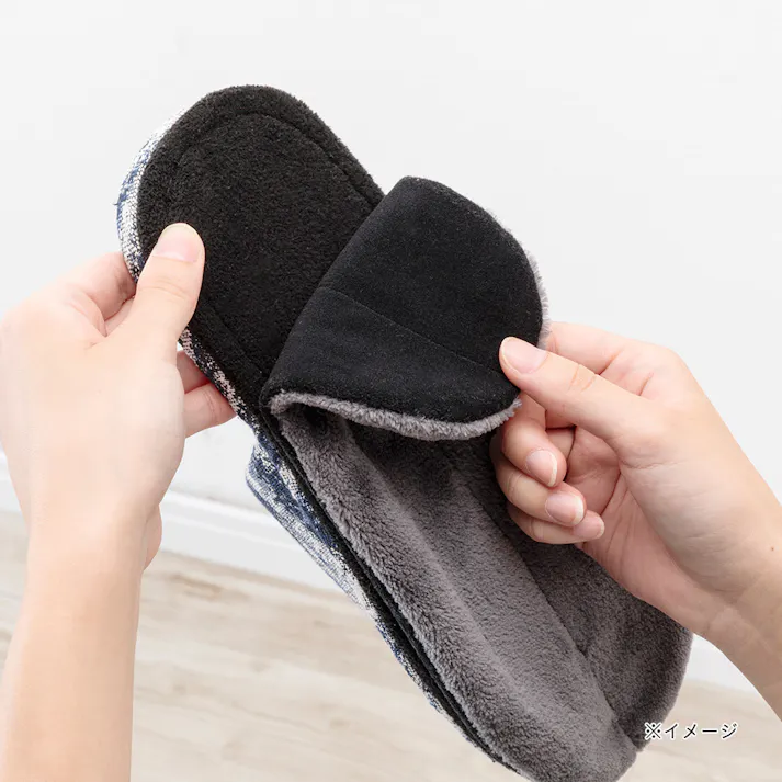 履いて歩くだけでお掃除できるソールを外して洗える前閉じスリッパ ブルー L