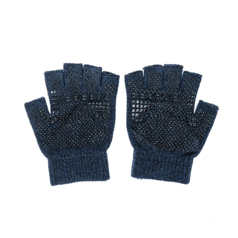 カインズ すべり止め付き のびのび手袋 ボツ指切 杢ネイビー フリーサイズ 手袋