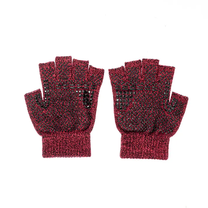 カインズ すべり止め付き のびのび手袋 ボツ指切 杢レッド フリーサイズ