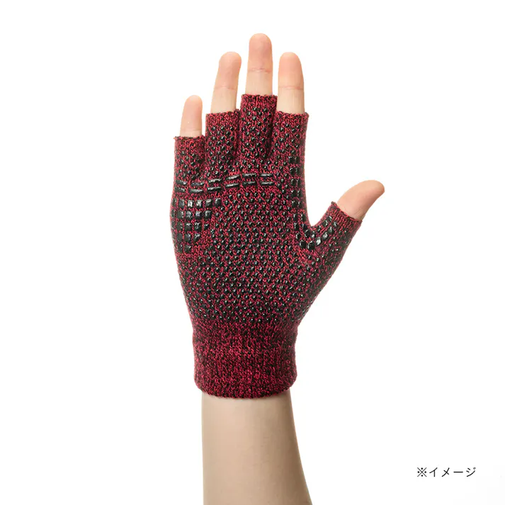 カインズ すべり止め付き のびのび手袋 ボツ指切 杢レッド フリーサイズ
