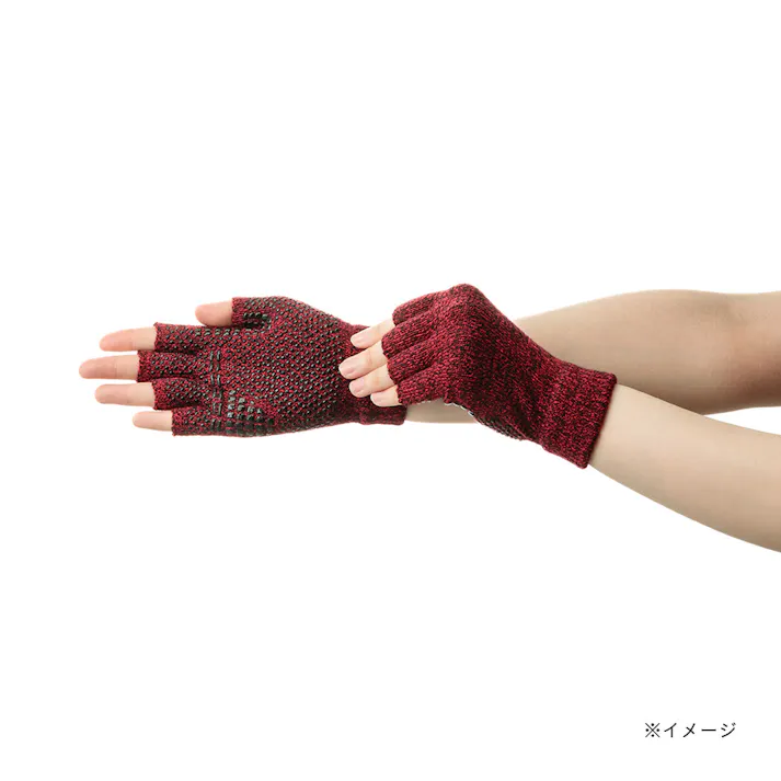 カインズ すべり止め付き のびのび手袋 ボツ指切 杢レッド フリーサイズ