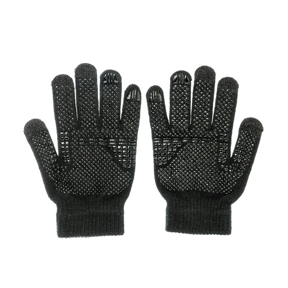 カインズ すべり止め付き タッチパネル対応のびのび手袋 ボツ指付 杢ブラック フリーサイズ 手袋