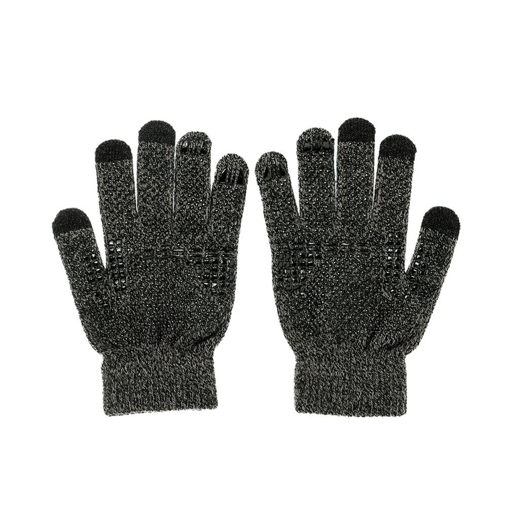 カインズ すべり止め付き タッチパネル対応のびのび手袋 ボツ指付 杢グレー フリーサイズ 手袋