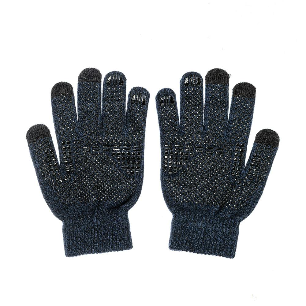 カインズ すべり止め付き タッチパネル対応のびのび手袋 ボツ指付 杢ネイビー フリーサイズ 手袋