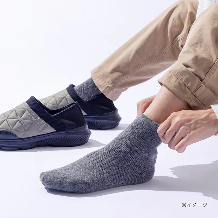 カインズ メリノウール靴下 保湿 保温 内側総パイル ミドル丈 杢グレー 25.0cm-27.0cm