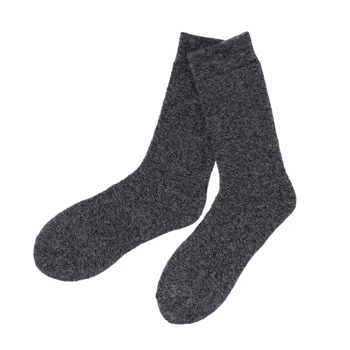 カインズ メリノウール靴下 保湿 保温 内側総パイル クルー丈 杢ブラック 25.0-27.0cm