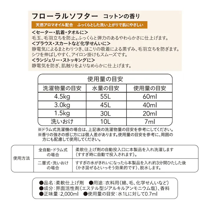 フローラルソフター衣料用柔軟剤 コットンの香り