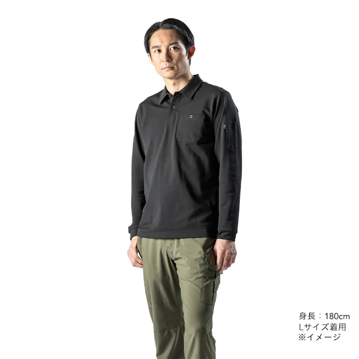 SPEED DRY ポケット付き ワークポロシャツ 長袖 ブラック 3L