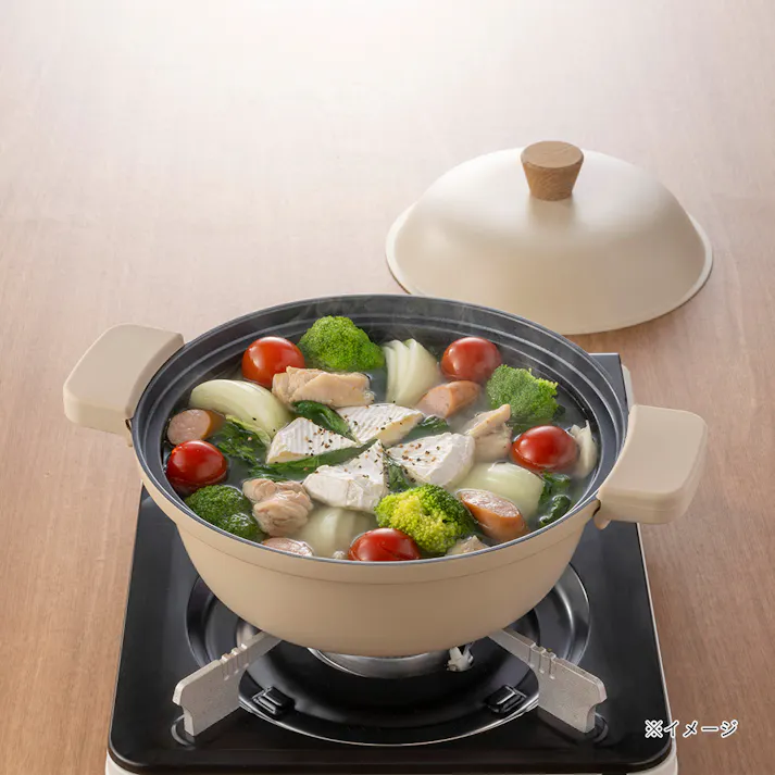 ガス火・IH対応 ミトンが要らない卓上鍋 20cm ベージュ