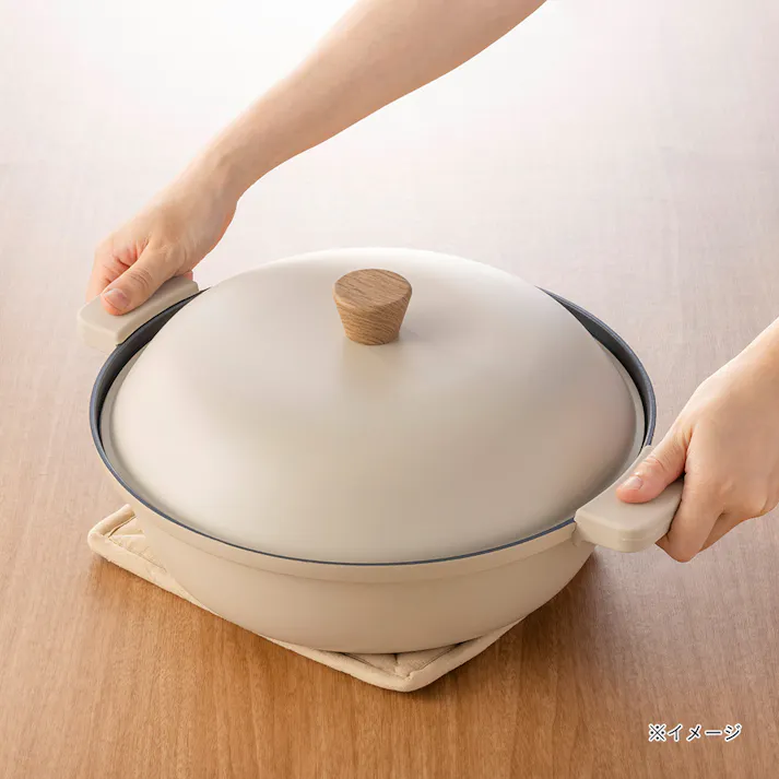 ガス火・IH対応 ミトンが要らない卓上鍋 27cm ベージュ